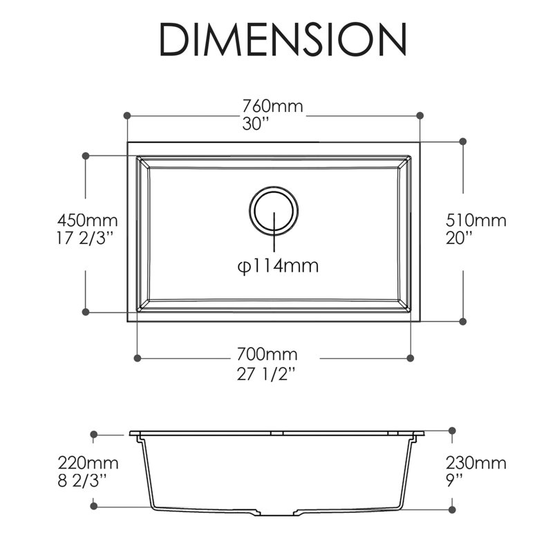 HIGOLD 30'' L Single Bowl Quartz Kitchen Sink, Undermount Farmhouse
